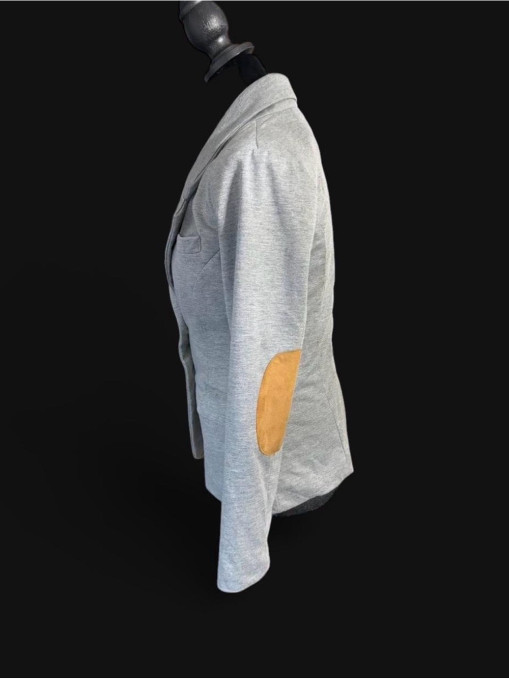 Check & Stripe Womens Small Gray Knit Blazer Jacket Faux Suede Elbow Patches - Picture 3 of 7